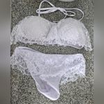 NWOT White Lace Bikini Bandeau Top & Bottom Set Medium Photo 3