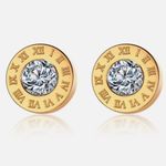 Boutique Women's Stainless Steel Roman Numerals Round Cubic Zirconia 8mm Stud Earrings Photo 2