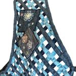 NAPA VALLEY Denim Vest SZ 1X Mixed Media Patches Open Weave Embroidery Western Blue Photo 5