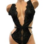 Victoria's Secret  Sexy Black Lace Rhinestone Teddy Bodysuit Shine Strap Logo Photo 0