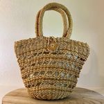 Handmade Vintage Natural Fiber Woven Weaved Top Handle Tote Bag Tan Photo 0