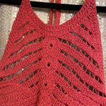 Crocheted burnt rust orange high neck halter boho bikini swim top, size M/L Orange Size M Photo 3