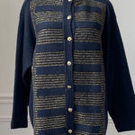 Barra of Italy Wool Blend Navy Blue Metallic Gold Military Style Button Cardigan Size M Photo 0