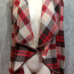 Fleece Open Front Earthy Brown Red Beige Large Pocket Cozy Warmth‎ Photo 0