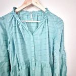 Free People  | Edie Ruffle Long Balloon Sleeve Maxi Dress Plaid Teal | Size Small Photo 3