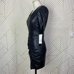 ZARA  Dress Faux Leather Ruched‎ Draped V-Neck Mini Black Size US XS Photo 6
