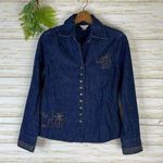 Vintage Embroidered Elephant Safari Animal Denim Shirt Jacket Shacket Photo 0