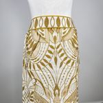 Farm Rio NWOT  Midi Skirt Off-White/Beige Lace Nature Wavy Hem Linen Size L Photo 2