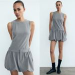 ZARA Small Structured Grey Bubble Hem Mini Dress Photo 1
