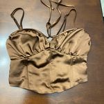 LA Hearts Y2K  Womens Solid Dark Brown Satin Cami Crop Tank Top S Small 32” 34” Photo 0