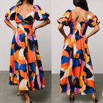 Baltic Born  Lola Midi Dress Rust Navy Blue Multicolor Puff Sleeves Cutout Boho Photo 1