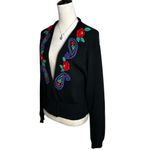 Heirlooms Classics Embroidered Floral Paisley Cardigan M | Boho Retro Folk Knit Black Size M Photo 3