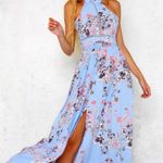 Light Blue Floral High Neck Open Back Maxi Dress Photo 0