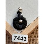 Antique Black Glass & Pearl Floral Pendant Gold Photo 1