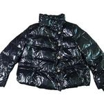 Duvetica Black Patent Real Down Coat Jacket Snap Photo 0
