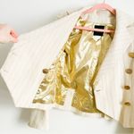 Edward Achour Paris Ivory Metallic Gold Stripe Tweed Double Breasted Suit Set Photo 4