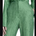 Nanushka Tabbie Green Metallic Crinkled Viscose Wide Leg Plisse Crepe Trousers L Size L Photo 1