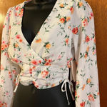 🆕 Meraki White & Floral Long Sleve Crop Top with Sinch Sides Size XS Photo 5