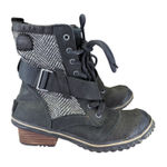 Sorel Women's Slimboot Black Tweed Lace Up Ankle Boots Heel Casual Winter 6.5 Photo 0