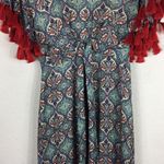 Anthropologie  Sachin + Babi Maxi Dress Size 2 Tasseled Red Blue Abstract Satin Photo 9