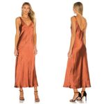 Anthropologie Line + Dot Loulou Satin Slip Midi Dress Medium Rust Quiet Luxury Photo 1