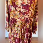 Skies Are Blue Floral Burgundy Print Midi Length Dress Photo 2