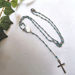 Silver and Turquoise Dainty Rosary Style Necklace Blue Photo 1