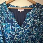Molly & Isadora Keene Ruched Sleeve Dress Blue Tropical Knee Length Size 4X Photo 3