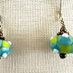 Sterling silver blue and green glass blown lamp work bead earrings Photo 2
