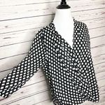 White House | Black Market WHBM Black & White Polka Dot Twist Front Wrap Blouse Top Size 4 Small Photo 3