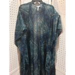 BCBGeneration  Blue Teal Geometric Print Sheer Duster Kimono Cardigan Photo 1