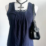 Requirements Navy Pleated Tank Top, Modern Minimalist, Preppy, Classy, Office Chic, Medium‎ Photo 0