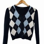 Brandy Melville  Womens OS Argyle Cardigan Navy Blue 100% Cotton Preppy Ivy Style Photo 1