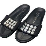 Pedro Garcia Amery Swarovski Crystal Satin & Leather Jeweled Slide Sandals Black Size 10 Photo 0