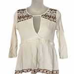 Eyeshadow  Ivory Embroidered Peasant Babydoll Long Sleeve Top S Photo 0