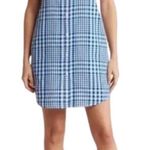Theory Mayvine Dillon Plaid Linen Mini Shirt Dress Women 4 Blue White Preppy NWT Photo 0