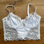Cropped Lace and Satin Bustier Top in White Size XS Photo 0