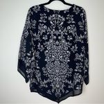 Roz & Ali  | Black Floral and Beaded Neckline Blouse | Large Photo 1