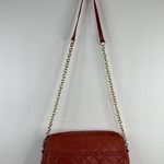 Isaac Mizrahi  Crossbody Red Leather Diamond Quilted Shoulder Bag Gold Chain Photo 1