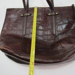 Fossil Croco Felicity Brown Leather Tote Shoulder Bag Work Travel Front Pocket Photo 2