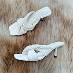 ZARA White Pleated Crossover Strap Heeled Mules Sandals Size 8.5 Photo 1