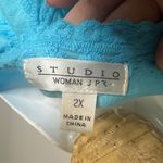 Studio Turquoise Embroidered Cotton Blouse Blue Size 2X Photo 7