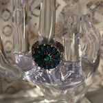 Statement Ring Turquoise Medallion Set in Silver Stretch Band One Size Photo 4