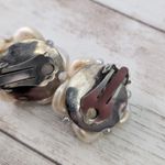 Vintage Clip On Earrings 7/8" Cream Flower Like Photo 6