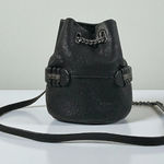 SHE + LO Lambskin Leather Chain Drawstring Bucket Bag Black Boho Rare Whimsy EUC Photo 0