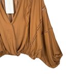 Copper Blue Caramel Satin Balloon Sleeve Boho Lace Inset Draped Blouse Small Brown Photo 1