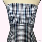 90s vintage strapless blue and white gingham midi dress with slit Size M Photo 2