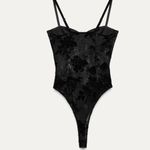 ZARA NWT Bodysuit Lace Mesh Velvet Detail Festive Days Collection Black Medium Photo 3