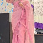 Designer Ready made Sari Bridal Silk Blouse Bollywood South Indian Ethnic Saree Pink Size L Photo 1