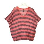 Umgee Striped Gauze V-neck Poncho Tunic Pullover pink black stripes sheer Large Photo 0
